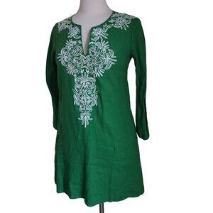 Sabby Anand Applique Embroidered Dress Size‎ S Boho Kelly Green Long Sleeves